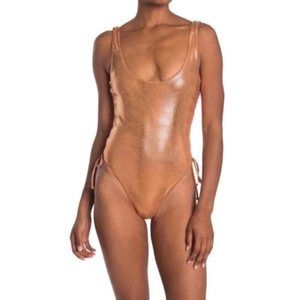 The Bikini Lab Metallic Lace-up One Piece Swimsuit